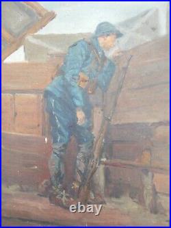 Tableau Peinture Ancien Poilu Ww1 Tranchee Franck Elim Elie De La Moriniere