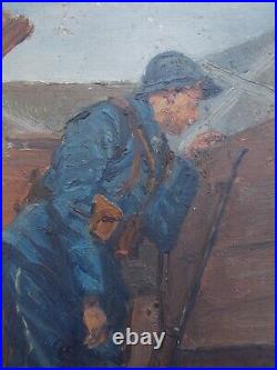 Tableau Peinture Ancien Poilu Ww1 Tranchee Franck Elim Elie De La Moriniere