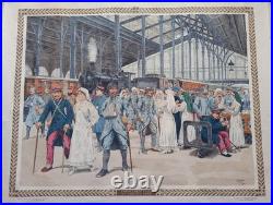 Tableau Scolaire Armand Colin 1916. Arrivée Des Blessés Gare Du Nord Ww1 Entoilé