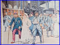 Tableau Scolaire Armand Colin 1916. Arrivée Des Blessés Gare Du Nord Ww1 Entoilé