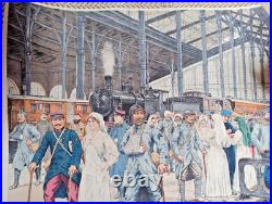 Tableau Scolaire Armand Colin 1916. Arrivée Des Blessés Gare Du Nord Ww1 Entoilé