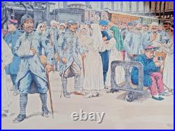 Tableau Scolaire Armand Colin 1916. Arrivée Des Blessés Gare Du Nord Ww1 Entoilé