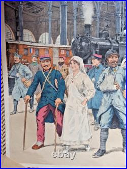 Tableau Scolaire Armand Colin 1916. Arrivée Des Blessés Gare Du Nord Ww1 Entoilé