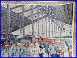 Tableau Scolaire Armand Colin 1916. Arrivée Des Blessés Gare Du Nord Ww1 Entoilé