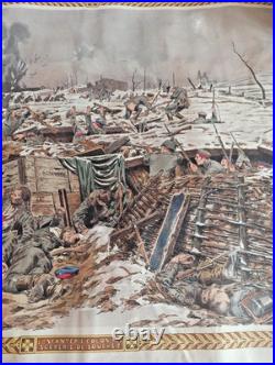 Tableau scolaire Armand Colin 1916 Infanterie Coloniale Souchez WW1 entoilé