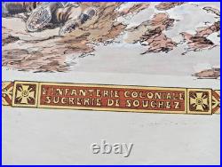 Tableau scolaire Armand Colin 1916 Infanterie Coloniale Souchez WW1 entoilé