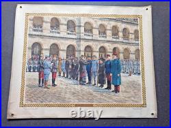 Tableau scolaire Armand Colin 1916 Prise d'Armes Invalides WW1 entoilé 90x73cm