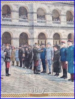 Tableau scolaire Armand Colin 1916 Prise d'Armes Invalides WW1 entoilé 90x73cm