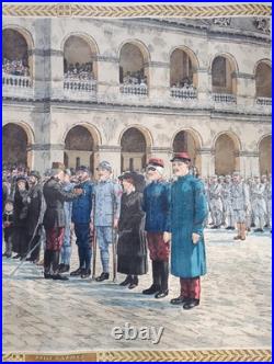 Tableau scolaire Armand Colin 1916 Prise d'Armes Invalides WW1 entoilé 90x73cm