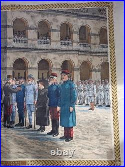 Tableau scolaire Armand Colin 1916 Prise d'Armes Invalides WW1 entoilé 90x73cm