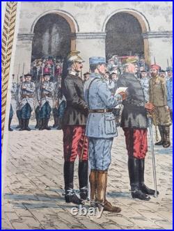 Tableau scolaire Armand Colin 1916 Prise d'Armes Invalides WW1 entoilé 90x73cm