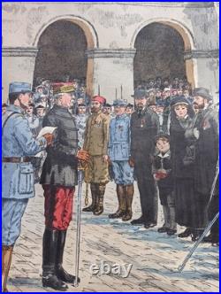Tableau scolaire Armand Colin 1916 Prise d'Armes Invalides WW1 entoilé 90x73cm