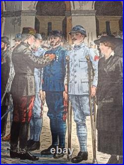 Tableau scolaire Armand Colin 1916 Prise d'Armes Invalides WW1 entoilé 90x73cm