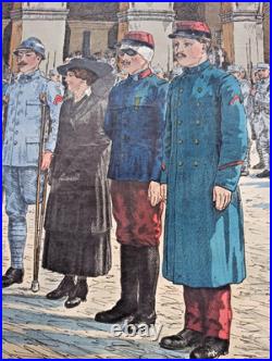 Tableau scolaire Armand Colin 1916 Prise d'Armes Invalides WW1 entoilé 90x73cm