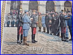 Tableau scolaire Armand Colin 1916 Prise d'Armes Invalides WW1 entoilé 90x73cm