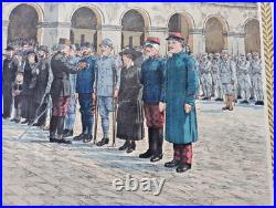 Tableau scolaire Armand Colin 1916 Prise d'Armes Invalides WW1 entoilé 90x73cm