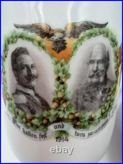 Tasse patriotique allemande WW1 1914 Empereur Guillaume II / François-Joseph 1er