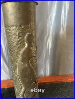 Titre Paire de Vases Obus 75mm Gravés WWI Art des Tranchées 1917