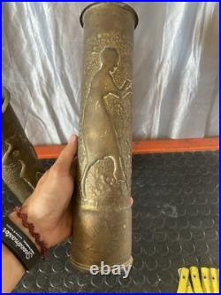 Titre Paire de Vases Obus 75mm Gravés WWI Art des Tranchées 1917
