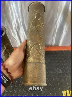Titre Paire de Vases Obus 75mm Gravés WWI Art des Tranchées 1917