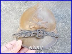 WW1 Casque Adrian d Officier Mod. 15 Artillerie Moutarde Jugulaire Tréssée