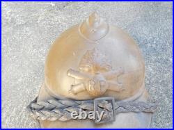 WW1 Casque Adrian d Officier Mod. 15 Artillerie Moutarde Jugulaire Tréssée