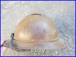 WW1 Casque Adrian d Officier Mod. 15 Artillerie Moutarde Jugulaire Tréssée