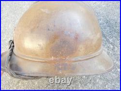 WW1 Casque Adrian d Officier Mod. 15 Artillerie Moutarde Jugulaire Tréssée
