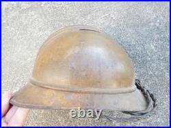 WW1 Casque Adrian d Officier Mod. 15 Artillerie Moutarde Jugulaire Tréssée