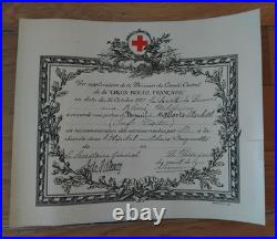 WW1 Croix Rouge Française Diplôme Palme de Vermeil Insigne Special en Or Porte