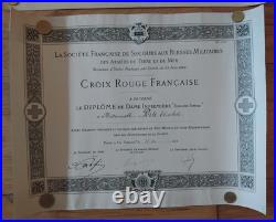 WW1 Croix Rouge Française Diplôme Palme de Vermeil Insigne Special en Or Porte