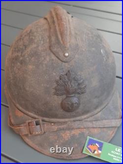 WW1 Relique Casque Adrian Mle 1915 Infanterie avec jugulaire 1° Guerre ORIGINAL