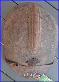 WW1 Relique Casque Adrian Mle 1915 Infanterie avec jugulaire 1° Guerre ORIGINAL