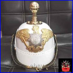 WWI Impérial Allemand Pickelhaube Aigle Prussien Balle Pointe Cuir Blanc Casque