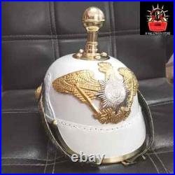 WWI Impérial Allemand Pickelhaube Aigle Prussien Balle Pointe Cuir Blanc Casque