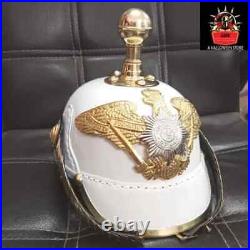 WWI Impérial Allemand Pickelhaube Aigle Prussien Balle Pointe Cuir Blanc Casque