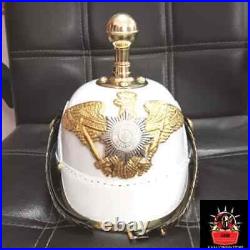 WWI Impérial Allemand Pickelhaube Aigle Prussien Balle Pointe Cuir Blanc Casque