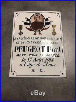 Ww1 Plaque Emaillee Bombee A La Memoire Dun Soldat Mort Pour La France