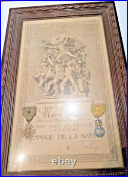 Ww1 Rare Aux Morts Grande Guerre Avec Medaille Original Et Encadrement