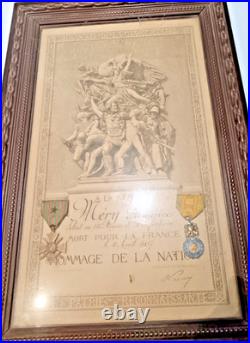 Ww1 Rare Aux Morts Grande Guerre Avec Medaille Original Et Encadrement